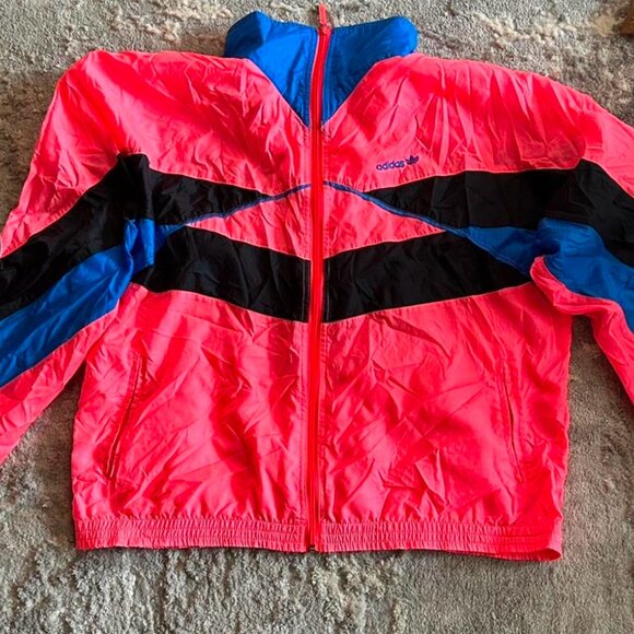 Adidas hot pink, black, and blue windbreaker jacket- size L. - Picture 2 of 6